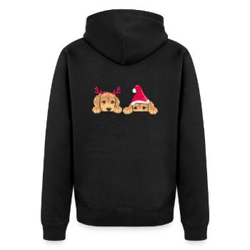 Spähende Retriever-Welpen in weihnachtlichen Accessoires - Unisex Premium Bio Zip Hoodie - Schwarz - Hinten - Nico (187cm)