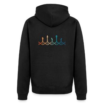 die Gitarre liegt in meiner DNA - Unisex Premium Bio Zip Hoodie - Schwarz - Hinten - Nico (187cm)