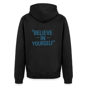 GLAUBE AN DICH SELBST - Unisex Premium Bio Zip Hoodie - Schwarz - Hinten - Nico (187cm)