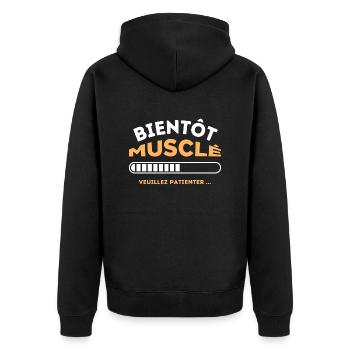Bientôt musclé veuillez patienter 1 - Veste à capuche bio Premium Unisexe - noir - Dos - Nico (187cm)