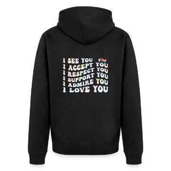 Stolzer Verbündeter: Ich akzeptiere, respektiere, unterstütze, bewundere, - Unisex Premium Bio Zip Hoodie - Schwarz - Hinten - Nico (187cm)
