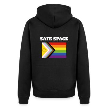 Inclusive Pride Pride SAFE SPACE - Unisex Premium Organic Zip Hoodie - black - Back - Nico (187cm)