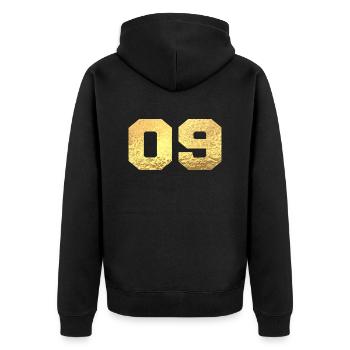 Number 9 Gold Glitter - 9th Anniversary - Unisex Premium Organic Zip Hoodie - black - Back - Nico (187cm)