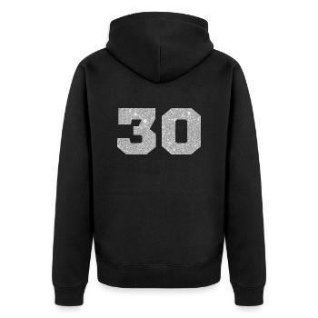 Numéro 30 paillettes argenté - 30e anniversaire - Veste à capuche bio Premium Unisexe - noir - Dos - Nico (187cm)