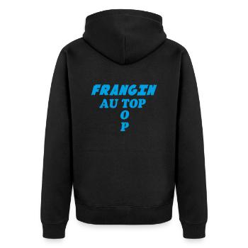 Bruder an der Spitze - Unisex Premium Bio Zip Hoodie - Schwarz - Hinten - Nico (187cm)