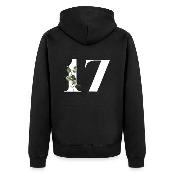 Numéro 17 floral vert -17e anniversaire floral - Veste à capuche bio Premium Unisexe - noir - Dos - Nico (187cm)