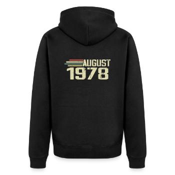 Geboren August 1978 Jubiläum August 1978 Jahrgang - Unisex Premium Bio Zip Hoodie - Schwarz - Hinten - Nico (187cm)