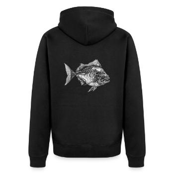 Diagrammatic drawing of a Piranha - Unisex Premium Bio Zip Hoodie - Schwarz - Hinten - Nico (187cm)