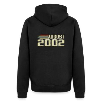 Geboren August 2002 Jubiläum August 2002 Jahrgang - Unisex Premium Bio Zip Hoodie - Schwarz - Hinten - Nico (187cm)