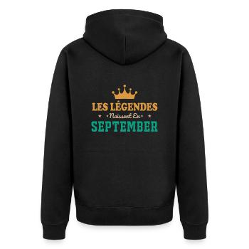 The Legends are born in September - Unisex Premium Organic Zip Hoodie - black - Back - Nico (187cm)