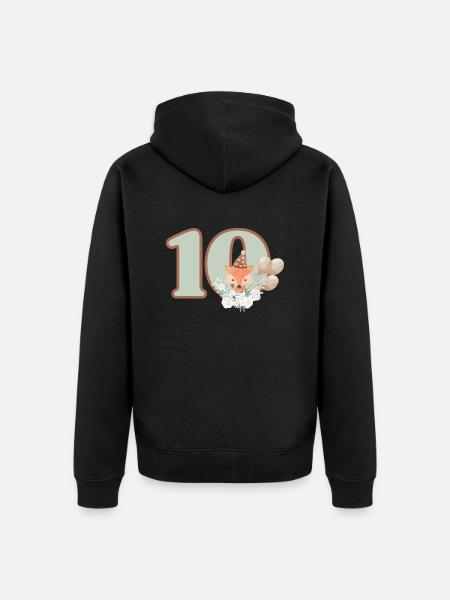 10th Birthday Fox Flowers - Unisex Premium Organic Zip Hoodie - black