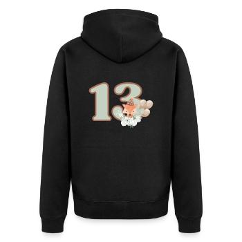 13. Geburtstag Fuchs Blumen - Unisex Premium Bio Zip Hoodie - Schwarz - Hinten - Nico (187cm)