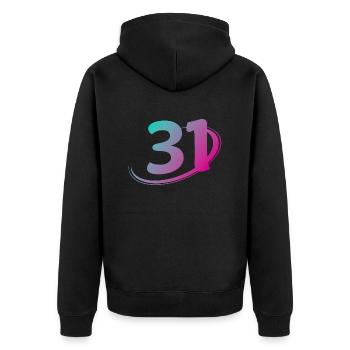Number 31 multicolor - Unisex Premium Organic Zip Hoodie - black - Back - Nico (187cm)