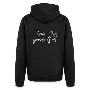 Love yourself (white text) - Unisex Premium Organic Zip Hoodie - black - Back - Nico (187cm)