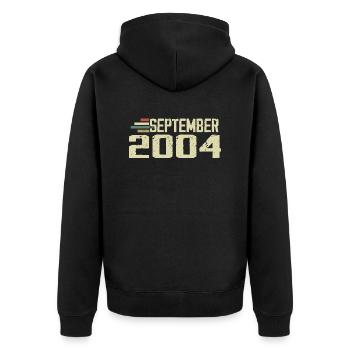 September 2004 Vintage Geschenkidee September 2004 - Unisex Premium Bio Zip Hoodie - Schwarz - Hinten - Nico (187cm)
