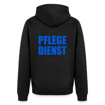 pflegedienst - Unisex Premium Bio Zip Hoodie - Schwarz - Hinten - Nico (187cm)