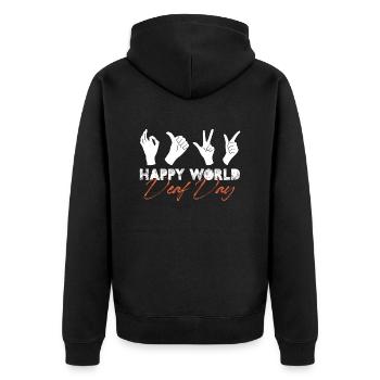 happy world deaf day Design for a sign language - Unisex Premium Organic Zip Hoodie - black - Back - Nico (187cm)