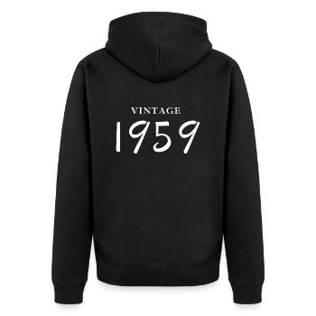 Jahrgang 1959 - Geschenkidee zum Geburtstag - Unisex Premium Bio Zip Hoodie - Schwarz - Hinten - Nico (187cm)