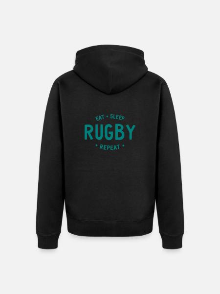 Eat Sleep Rugby Repeat - Unisex Premium Organic Zip Hoodie - black