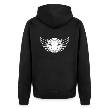 kuh bull wappen - Unisex Premium Bio Zip Hoodie - Schwarz - Hinten - Nico (187cm)