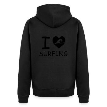 Surfing Surfboard Surfer Wassersport - Unisex Premium Bio Zip Hoodie - Schwarz - Hinten - Nico (187cm)