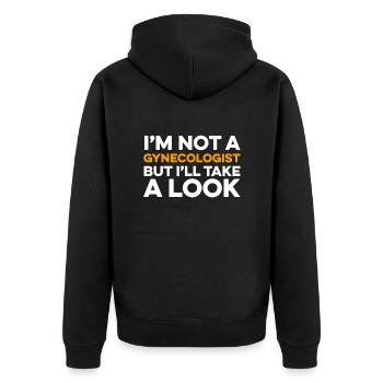I’m Not a Gynecologist - Unisex Premium Organic Zip Hoodie - black - Back - Nico (187cm)