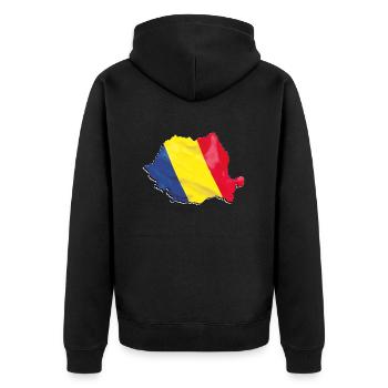 Drapeau de la Roumanie sur la carte de la Roumanie - Veste à capuche bio Premium Unisexe - noir - Dos - Nico (187cm)
