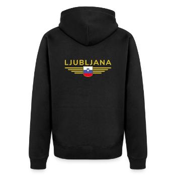 Trendiges Ljubljana Design - Unisex Premium Bio Zip Hoodie - Schwarz - Hinten - Nico (187cm)
