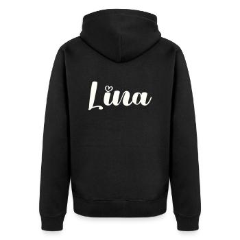 lina name - Unisex Premium Bio Zip Hoodie - Schwarz - Hinten - Nico (187cm)