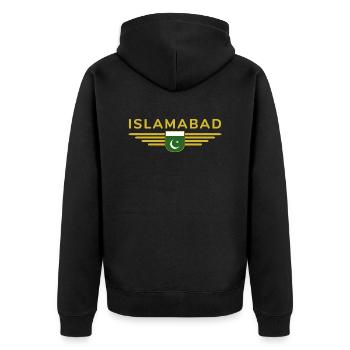 Islamabad Design – Hauptstadt-Stil - Unisex Premium Bio Zip Hoodie - Schwarz - Hinten - Nico (187cm)