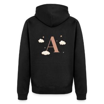 Buchstabe an Sternenwolken - Unisex Premium Bio Zip Hoodie - Schwarz - Hinten - Nico (187cm)