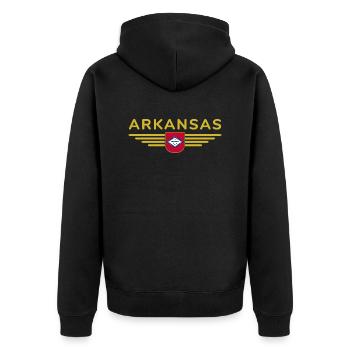 Arkansas Fan T-Shirt – Nature & Culture - Unisex Premium Organic Zip Hoodie - black - Back - Nico (187cm)