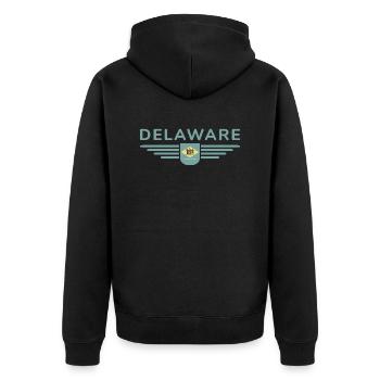 Delaware Fan T-Shirt – Küste & Charme - Unisex Premium Bio Zip Hoodie - Schwarz - Hinten - Nico (187cm)