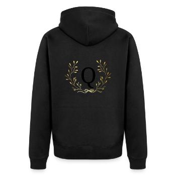 Letter Q Gold Floral Crown - Unisex Premium Organic Zip Hoodie - black - Back - Nico (187cm)