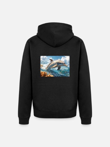 Springender Delfin Tümmler Meeressäuger - Unisex Premium Bio Zip Hoodie - Schwarz