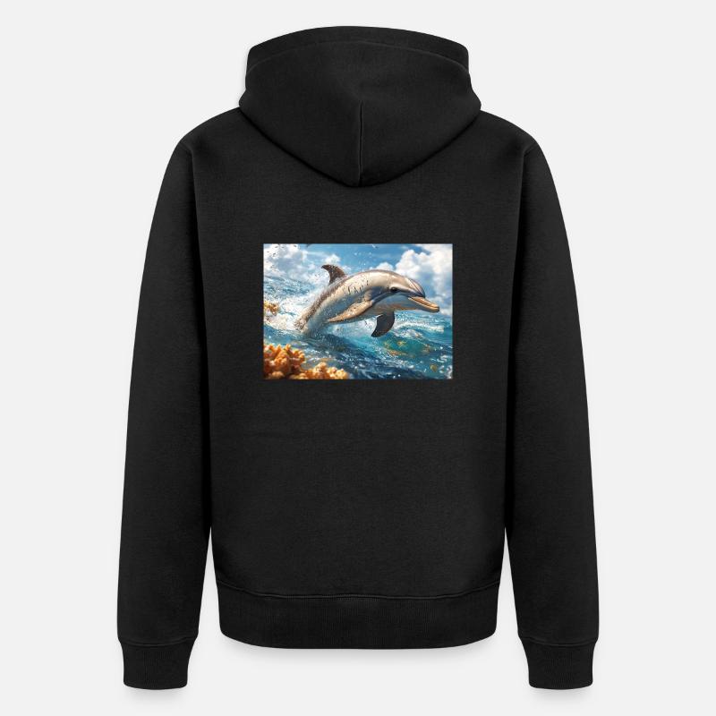 Springender Delfin Tümmler Meeressäuger - Unisex Premium Bio Zip Hoodie - Schwarz