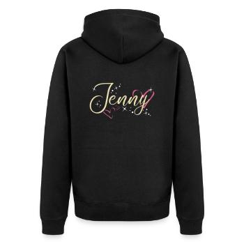 Jenny Surname First name Calligraphy Heart - Unisex Premium Organic Zip Hoodie - black - Back - Nico (187cm)