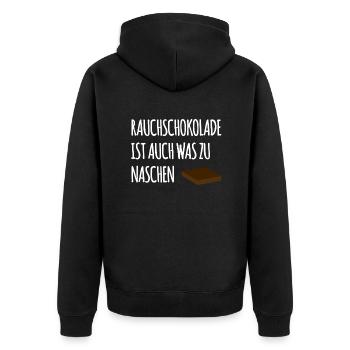 Rauchschokolade - Unisex Premium Bio Zip Hoodie - Schwarz - Hinten - Nico (187cm)