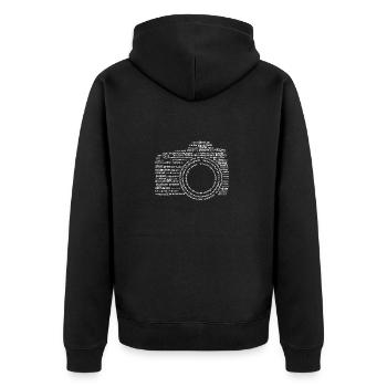 Kamera Typografie Weiß - Unisex Premium Bio Zip Hoodie - Schwarz - Hinten - Nico (187cm)