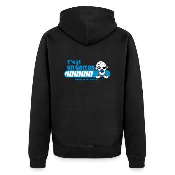 annonce grossesse - c'est un garçon - Veste à capuche bio Premium Unisexe - noir - Dos - Nico (187cm)