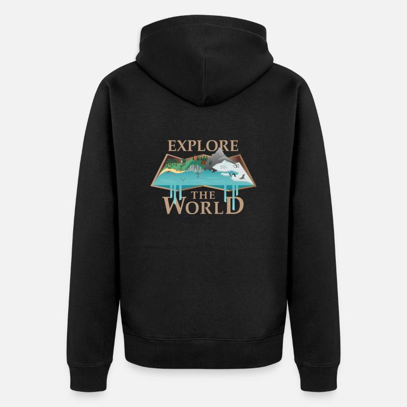 Karte & Tiere (Explore) - Unisex Premium Bio Zip Hoodie - Schwarz