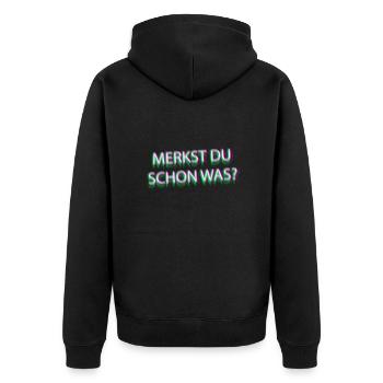 merkst du schon was? - Unisex Premium Bio Zip Hoodie - Schwarz - Hinten - Nico (187cm)