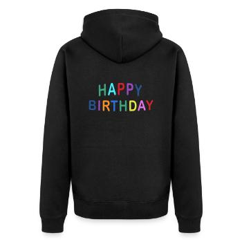 HAPPY BIRTHDAY COLOR - Unisex Premium Bio Zip Hoodie - Schwarz - Hinten - Nico (187cm)