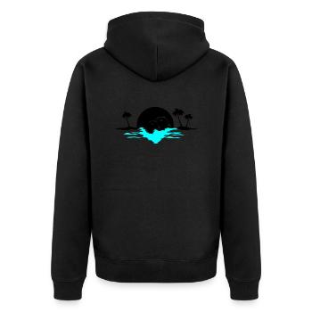 sunset delfine - Unisex Premium Bio Zip Hoodie - Schwarz - Hinten - Nico (187cm)