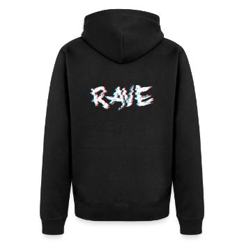 Rave Glitch Trippy Techno - Unisex Premium Bio Zip Hoodie - Schwarz - Hinten - Nico (187cm)