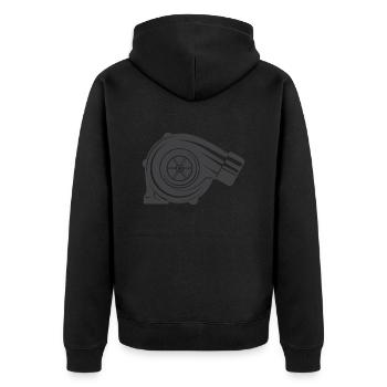 Turbolader - Unisex Premium Bio Zip Hoodie - Schwarz - Hinten - Nico (187cm)