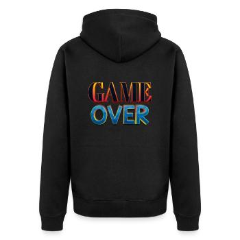 GAME OVER - Unisex Premium Bio Zip Hoodie - Schwarz - Hinten - Nico (187cm)