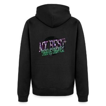 family activity quote buy forest animal - Unisex Premium Bio Zip Hoodie - Schwarz - Hinten - Nico (187cm)
