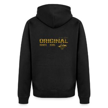 Original since 1985 - Unisex Premium Bio Zip Hoodie - Schwarz - Hinten - Nico (187cm)
