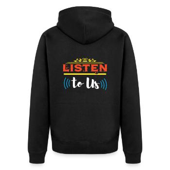 LISTEN TO US - Unisex Premium Organic Zip Hoodie - black - Back - Nico (187cm)